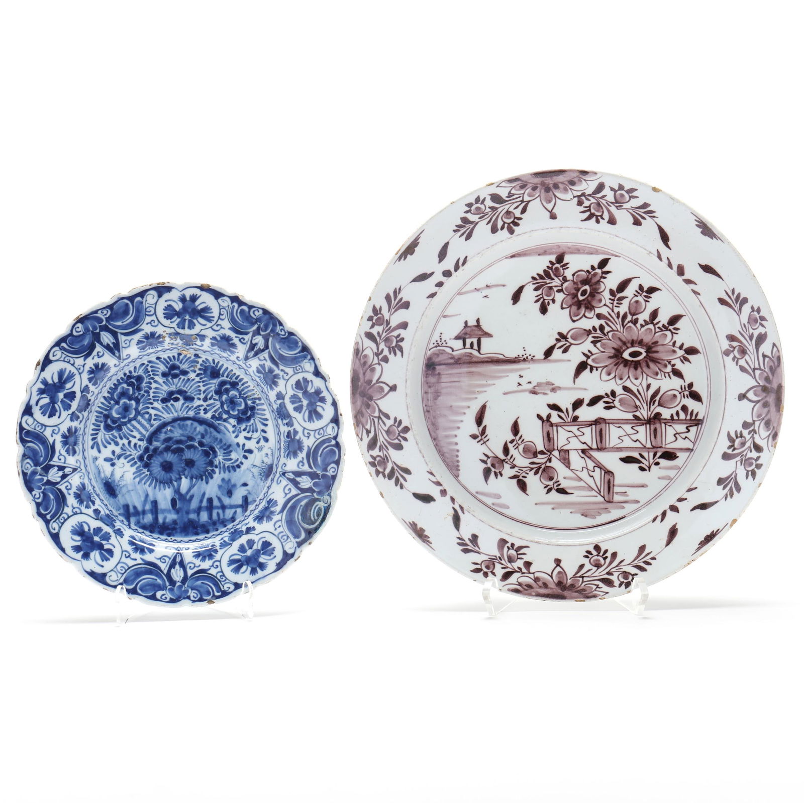 TWO DUTCH DELFT PLATES, ONE