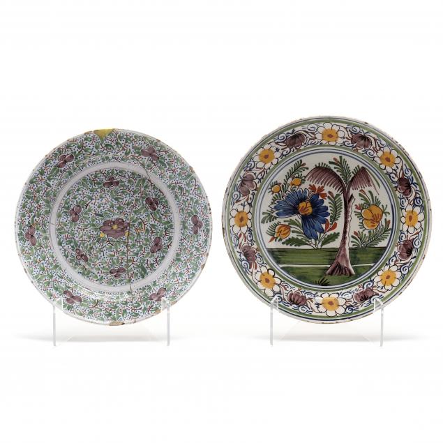 TWO DUTCH DELFT POLYCHROME CHARGERS