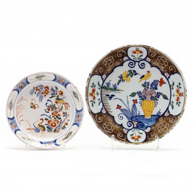 TWO DUTCH DELFT POLYCHROME PLATES