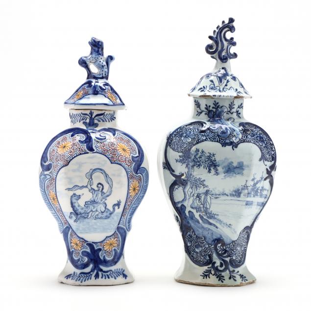 TWO DUTCH DELFT STRUCTURED VASES De