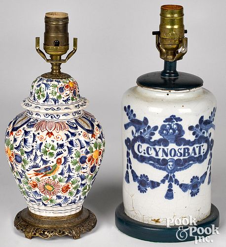 TWO DUTCH DELFT TABLE LAMPS