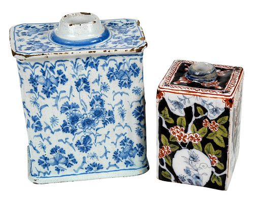 TWO DUTCH DELFT TEA