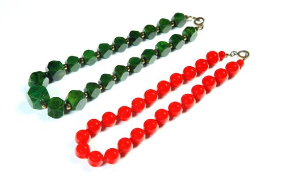 TWO EARLY BEAD NECKLACES. 