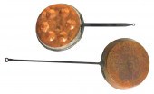 TWO EARLY COPPER PANS: ONE WIT