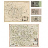 TWO EARLY MAPS AND FRAMED CURR
