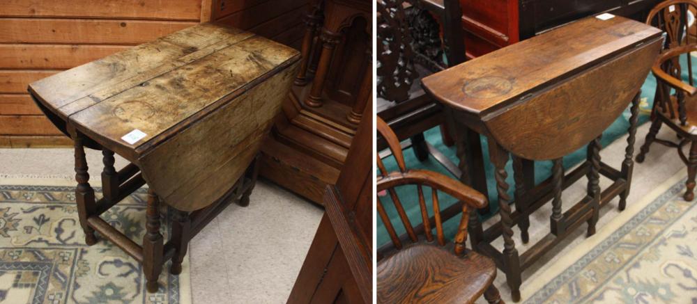 TWO EARLY OAK DROPLEAF TABLES,