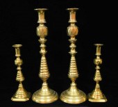 TWO EARLY PAIR OF BRASS CANDLE