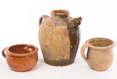 Two early pottery chamber pots, one