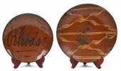 TWO EARLY REDWARE PLATES. Larg