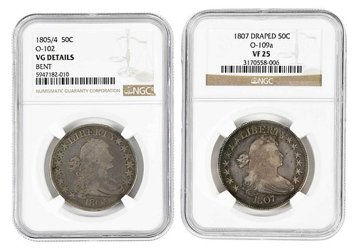 TWO EARLY U.S. HALF DOLLARSdraped