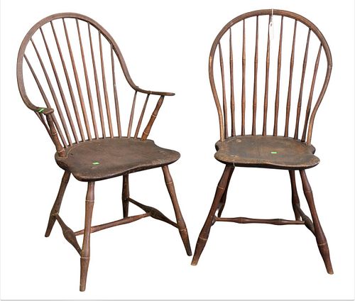TWO EARLY WINDSOR CHAIRS, HAVING