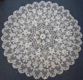 TWO ECRU LINEN ROUND TABLECLOT