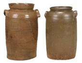 TWO EDGEFIELD STONEWARE CHURNS