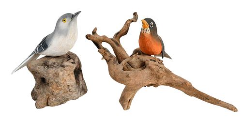 TWO EDSEL MARTIN CARVED BIRD