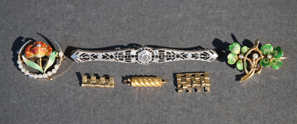 TWO EDWARDIAN 14-KARAT GOLD PINS, A