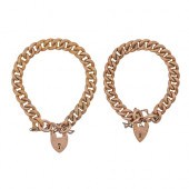 Two Edwardian gold curb bracel