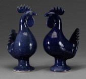 Two Edwin Meaders Roosters Geo