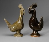 Two Edwin Meaders Roosters Geo