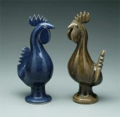Two Edwin Meaders roosters: on