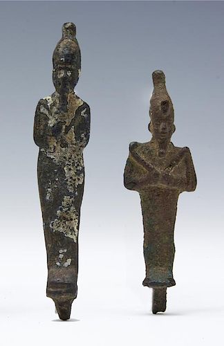 TWO EGYPTIAN BRONZE FIGURES OF