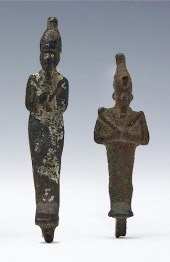 TWO EGYPTIAN BRONZE FIGURES OF