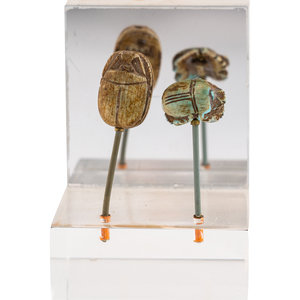 Two Egyptian Faience Scarabs Late