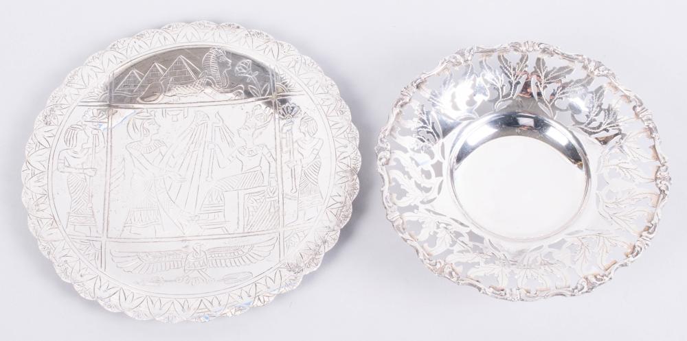 TWO EGYPTIAN SILVER DISHES,
