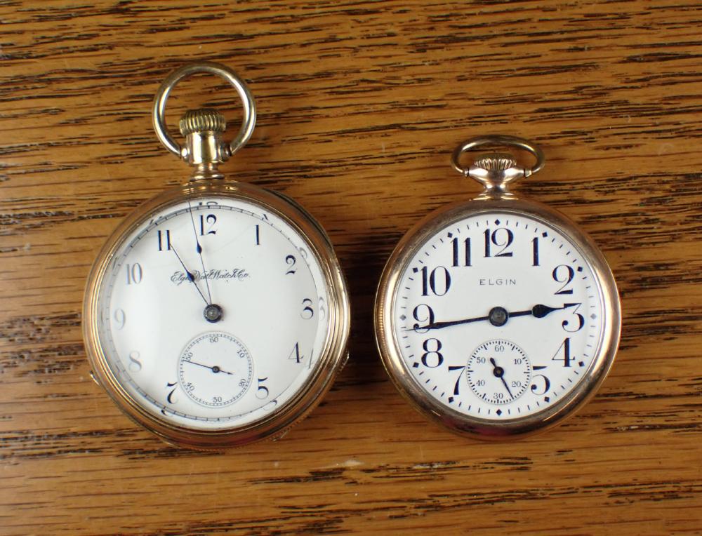 TWO ELGIN OPEN FACE POCKET