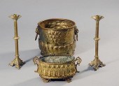 TWO EMBOSSED BRASS JARDINIERES