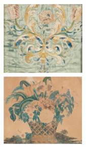 TWO EMBROIDERED AND PAINTED FL
