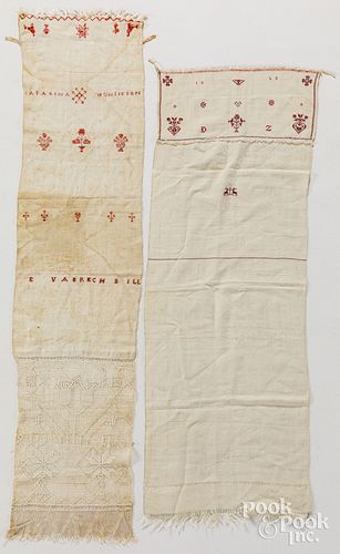 TWO EMBROIDERED SHOW TOWELSTwo