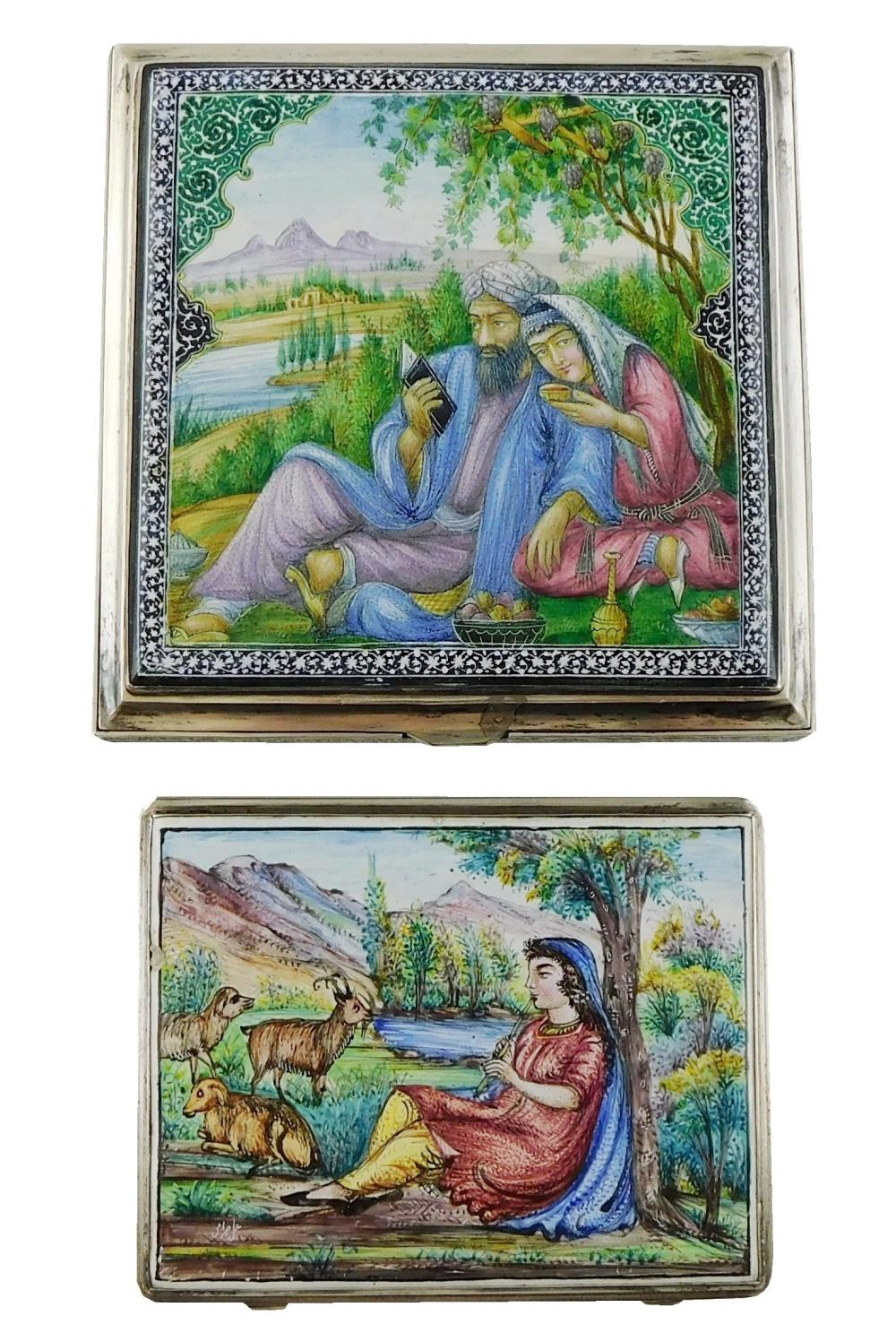 TWO ENAMEL AND SILVER/SILVER