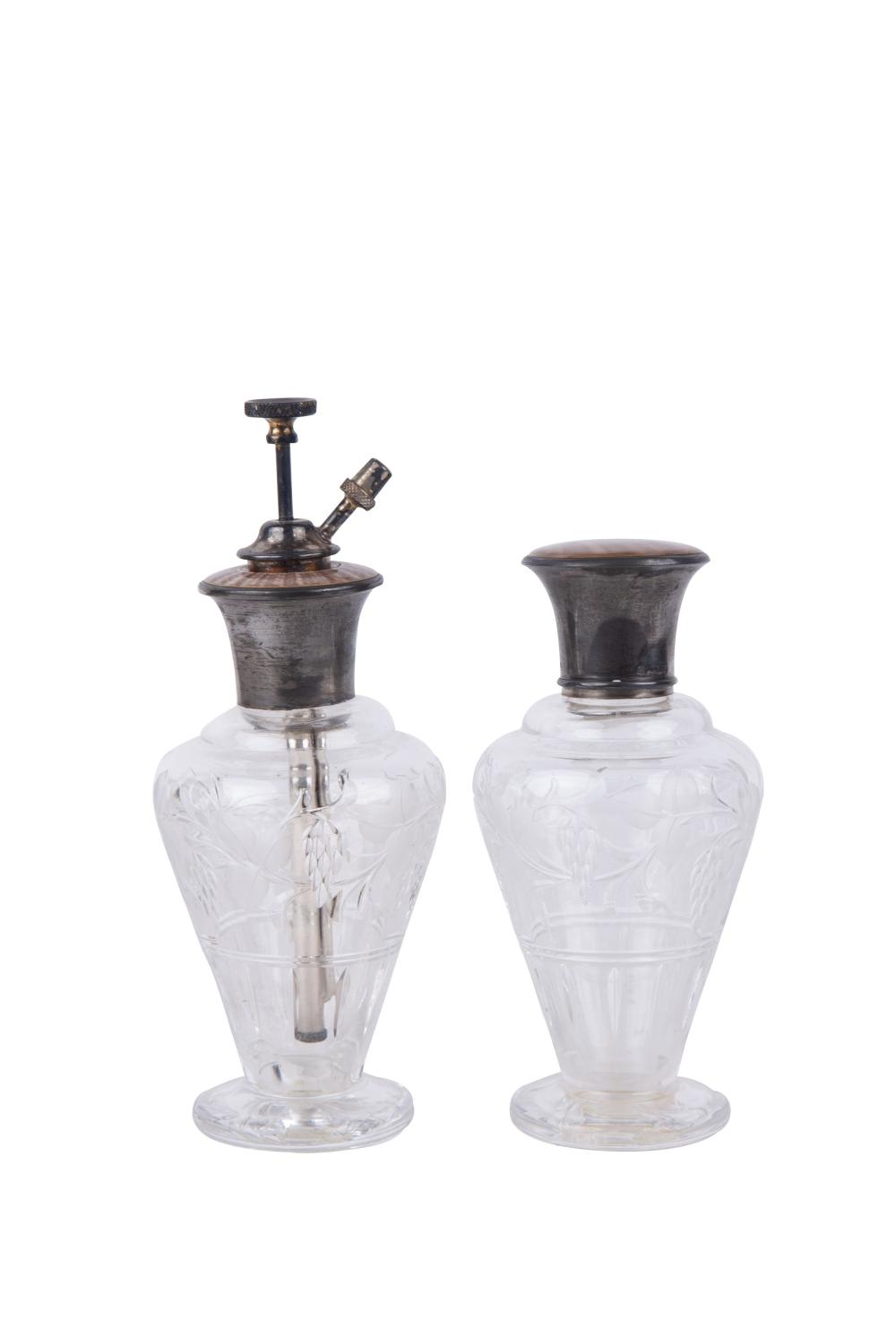 TWO ENAMEL, STERLING & ETCHED GLASS