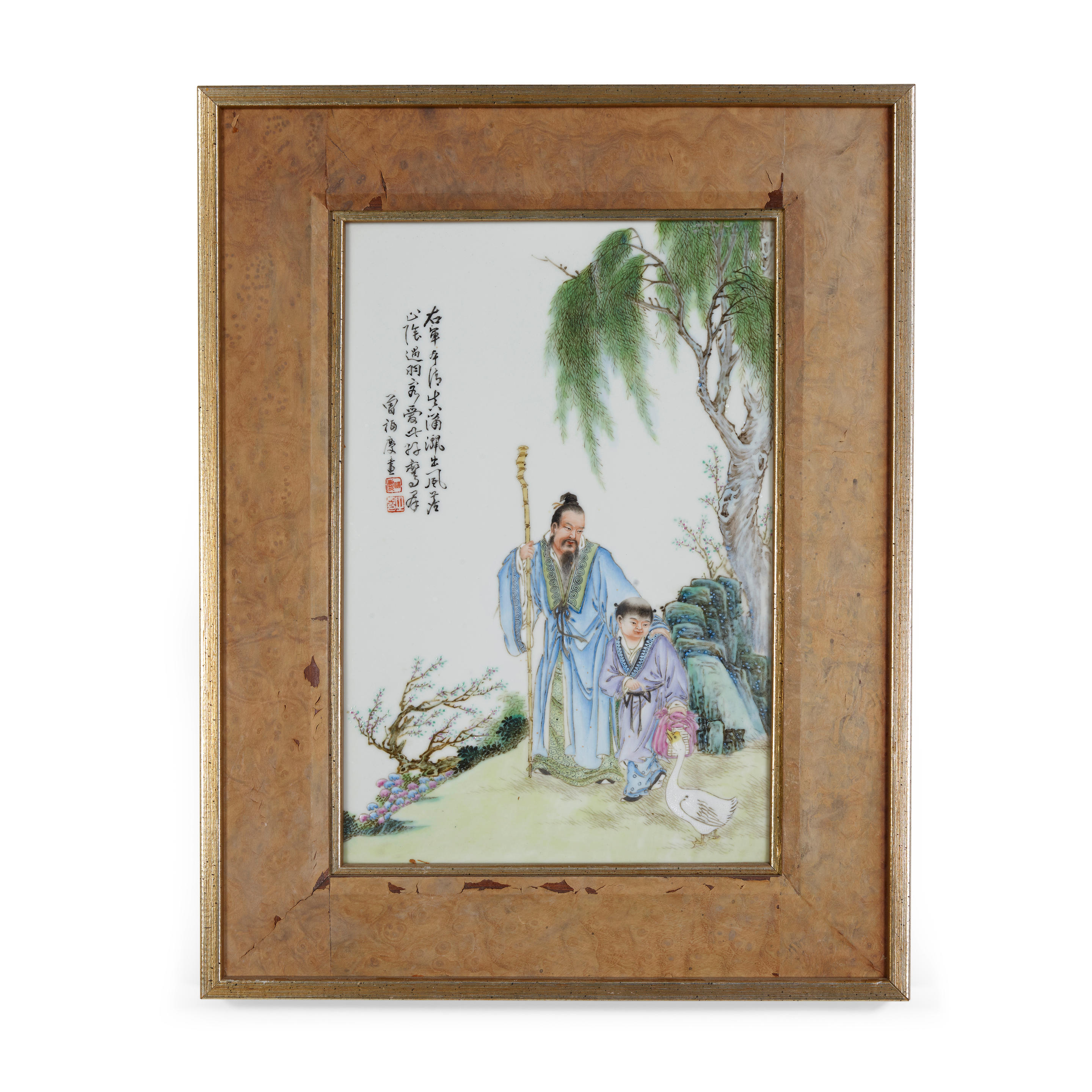 TWO ENAMELED 'FIGURAL' PORCELAIN