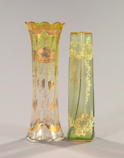 Two Enameled Glass Vases,  the
