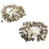 TWO ENAMELED METAL FLORAL WREA