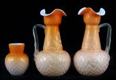 TWO ENAMELED PEACH SATIN GLASS