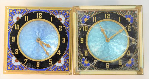 TWO ENAMELED TRAVEL SIZE ALARM