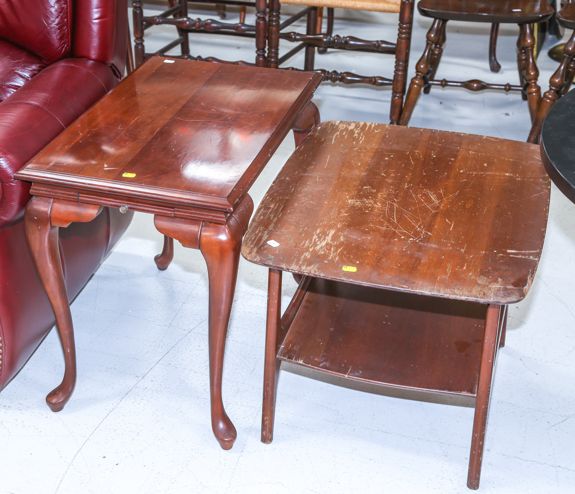 TWO END TABLES Including mahogany