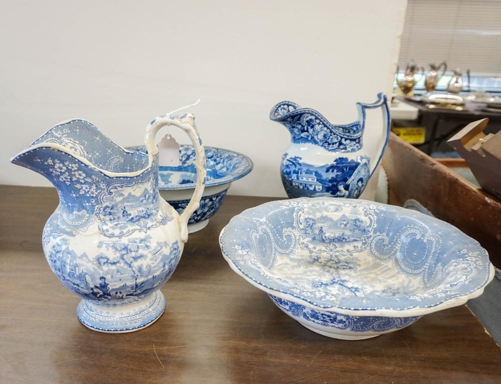 TWO ENGLISH BLUE TRANSFER DECORATED
