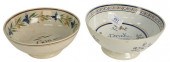 TWO ENGLISH BOWLS ONE MARKED "