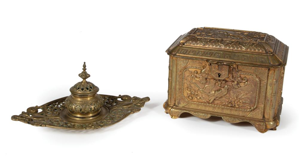 TWO ENGLISH BRASS DESK ITEMSTwo