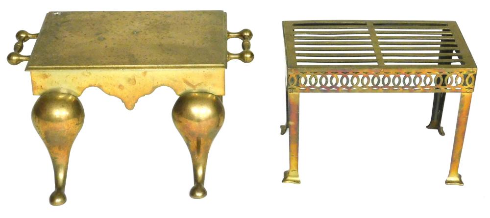 TWO ENGLISH BRASS TRIVETS, ONE WITH