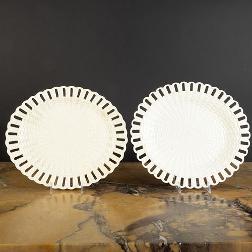 TWO ENGLISH CREAMWARE BASKET