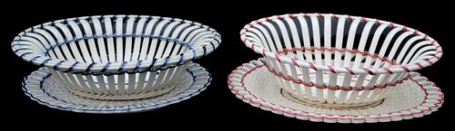 TWO ENGLISH CREAMWARE BASKETS AND