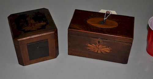 TWO ENGLISH INLAID MAHOGANY TEA
