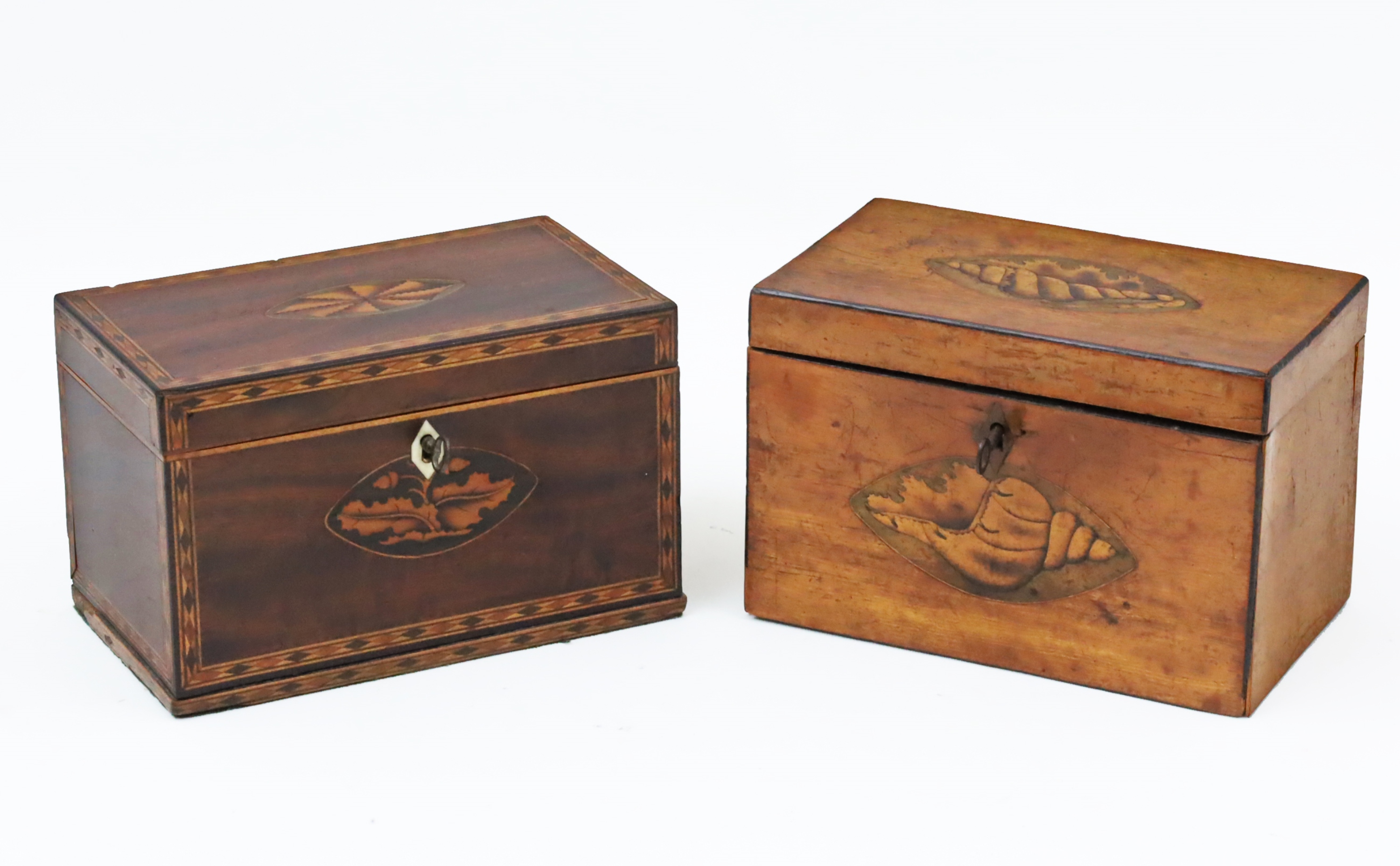 TWO ENGLISH INLAID TEA CADDIES
