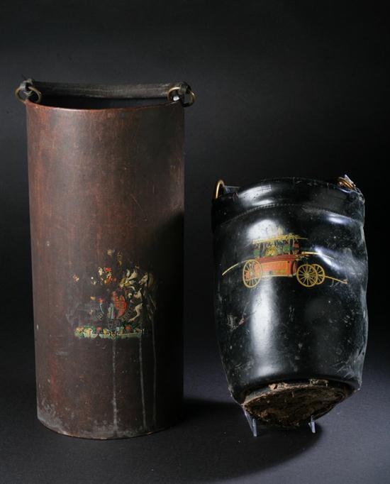 TWO ENGLISH LEATHER BUCKETS