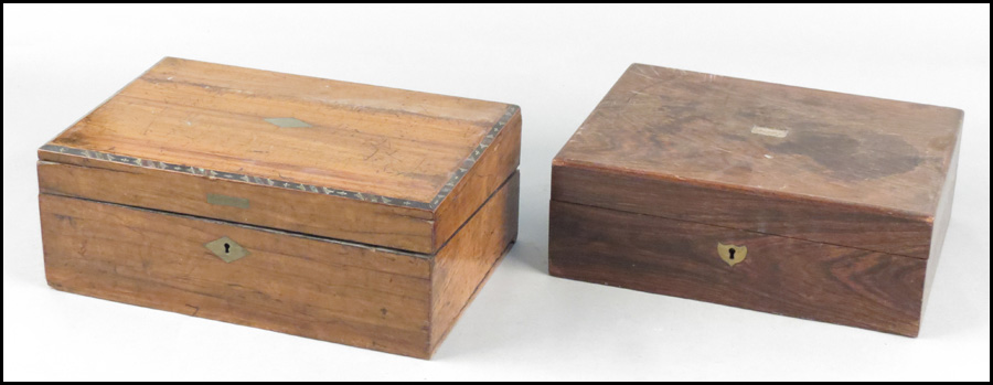 TWO ENGLISH MAHOGANY LAP DESKS.