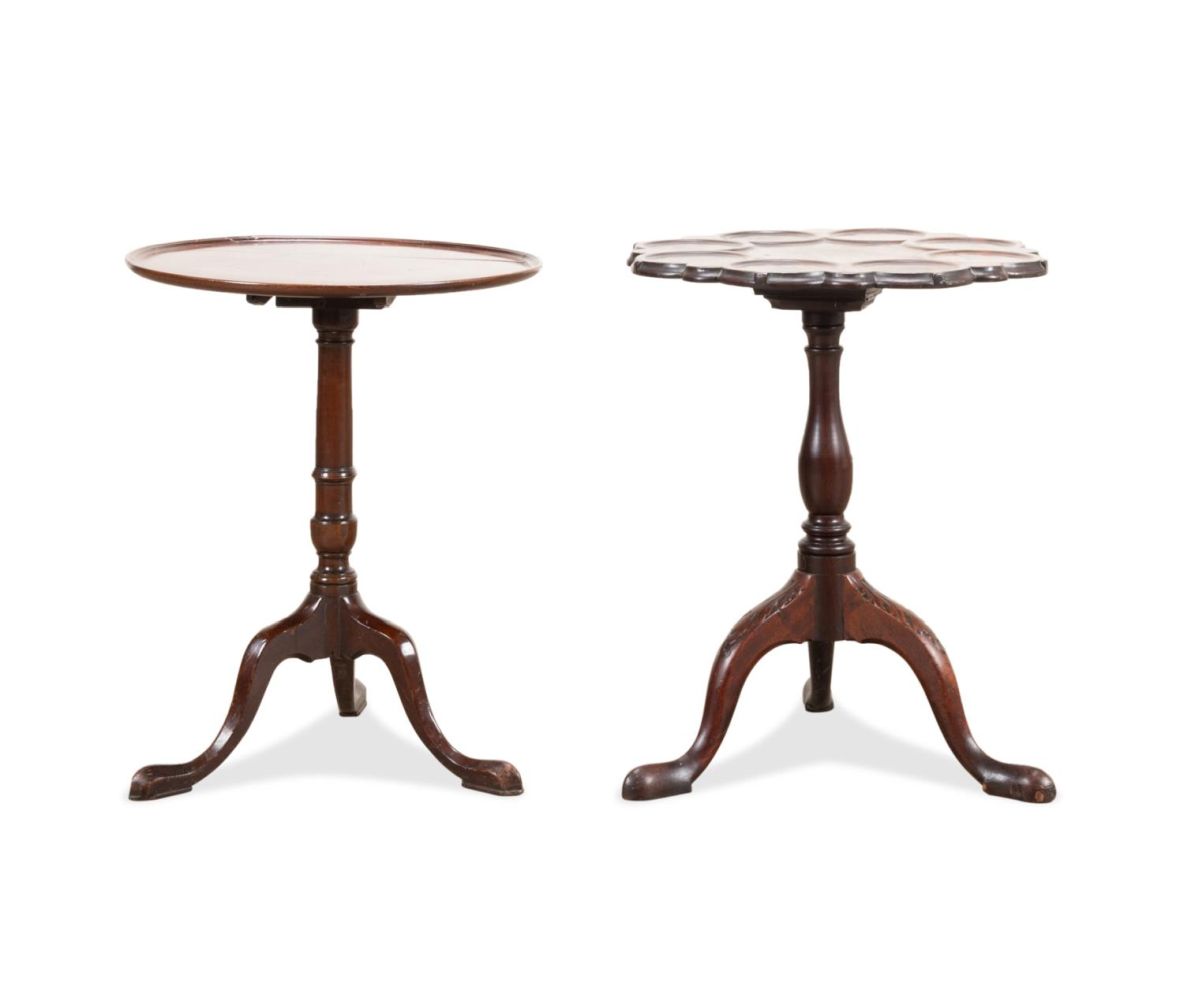 TWO ENGLISH MAHOGANY ROUND TILT TOP